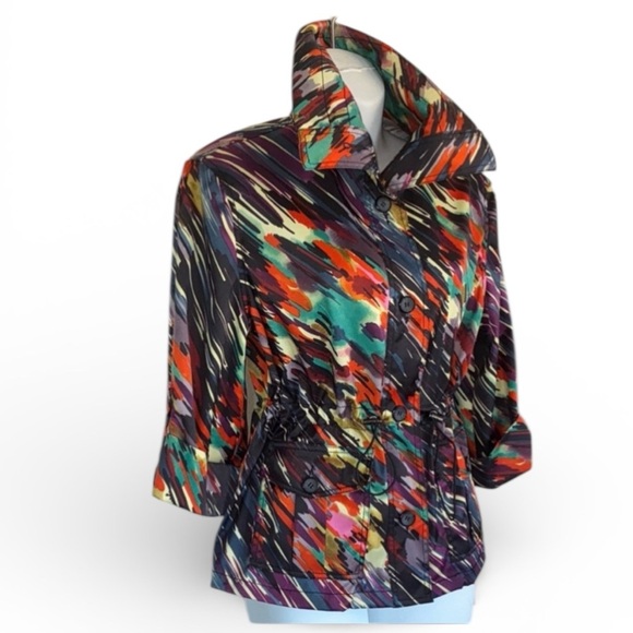 Jackets & Blazers - Women's jacket, Colorful Abstract, drawstring waist & trench styling. SP